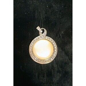 White Enamel Round Silver Tone Pendant For Necklace